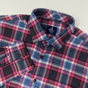 Johnnie-O Top Shelf Men's XL Plaid Flannel Button Up Shirt Pink Blue